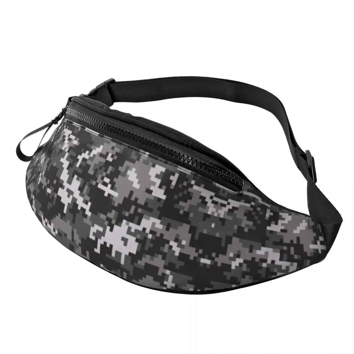 

Custom Black Gray Digital Camouflage Camo Fanny Pack Men Women Casual Crossbody Waist Bag for Traveling Phone Money Pouch