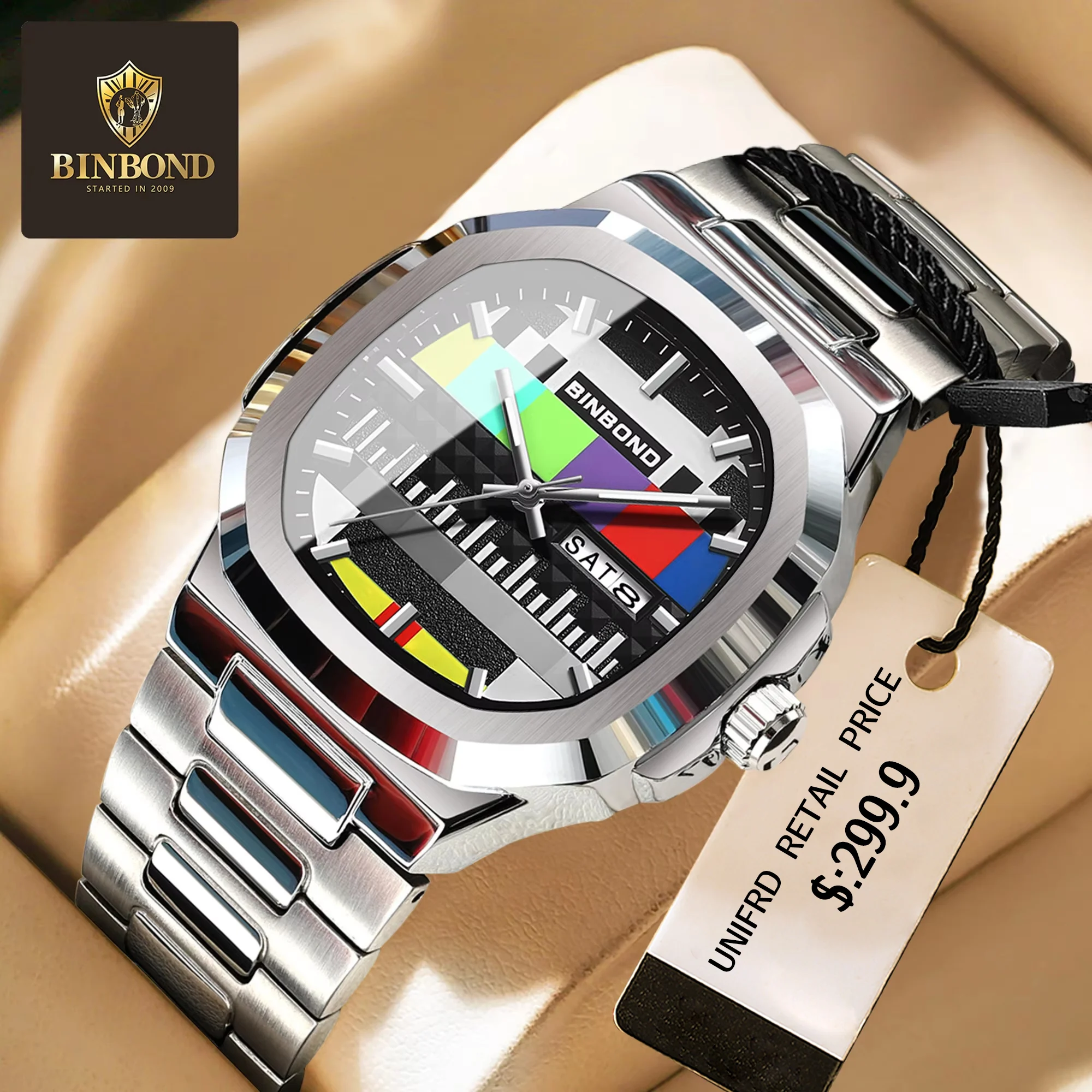 

BINBOND 2025 Business Watch Men's Brand Fashion Original Retro Design Quartz Watch Men's Calendar Week Hot Sale