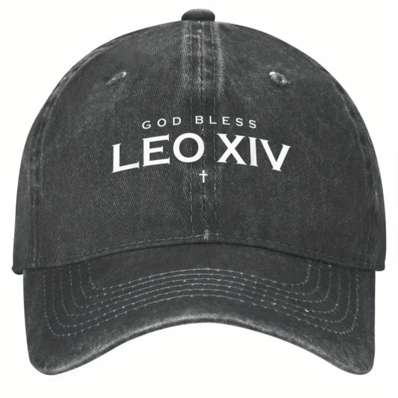 God Bless Pope Leo XIV Unisex Baseball Cap - Lightweight Cotton, Adjustable Fit, Black with White Embroidery, Casual Outdoor Spo