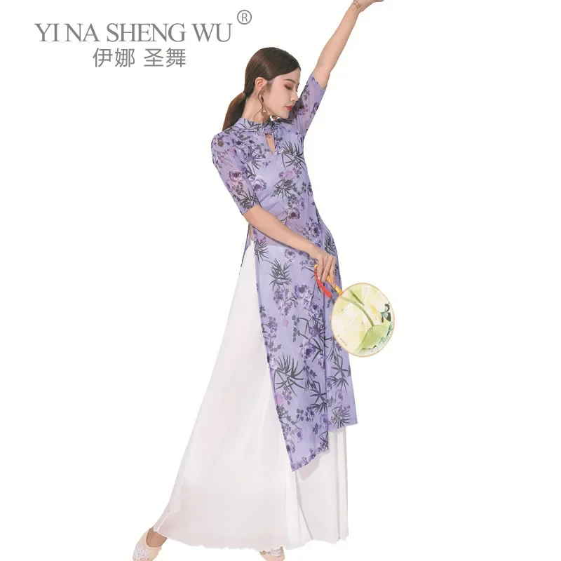 ฤดูใบไม้ร่วงใหม่คลาสสิกเต้นรําผ้าElegantหญิงสไตล์จีนCheongsamเสื้อผ้าBelly Danceเสื้อดอกไม้
