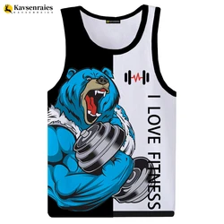 Take a Dumbbell Bear Love Fitness 3D Tank Tops Cartoon Animal Letter Print Tshirt Sleeveless Shirts Vest Streetwear GYM T-shirt