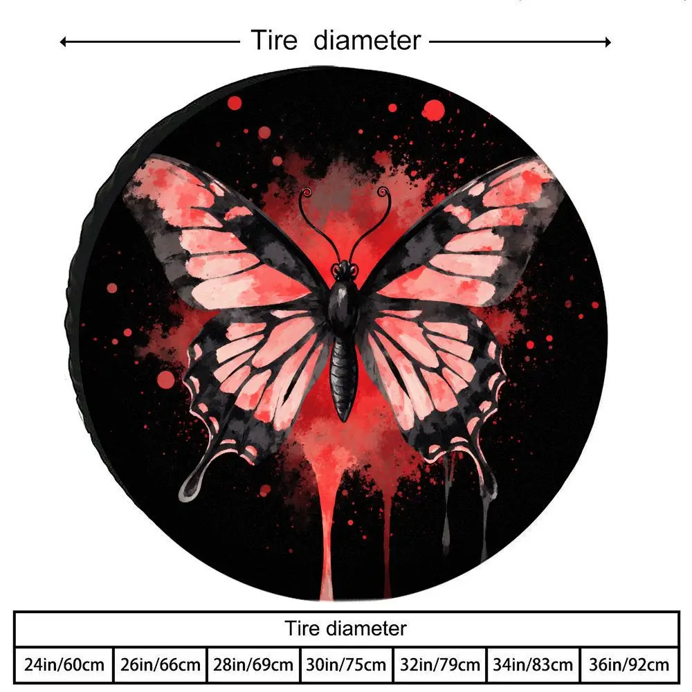Gothic Butterfly Tire Cover Black Background Polyester Spare Wheel Protector Universal Fit