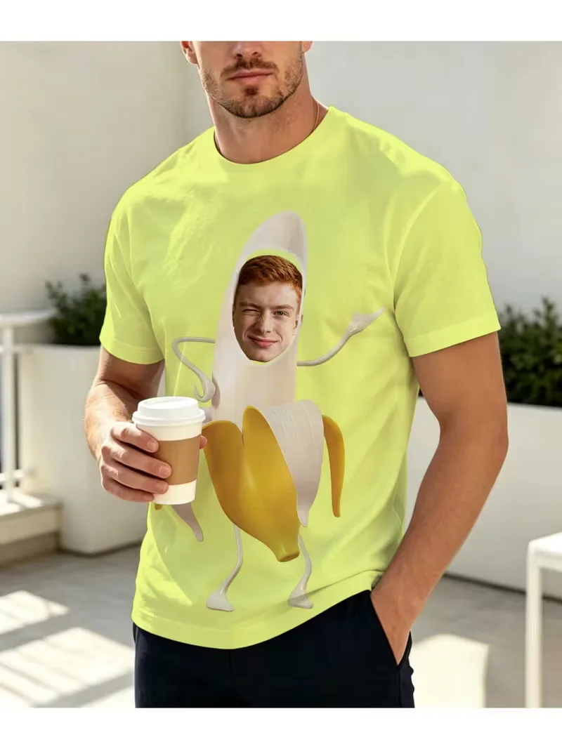 Custom Face French Fries T-Shirt For Men Personalized Photo Print Funny Potato Chips Graphic Tee Casual Short Sleeve Tshirt Gift