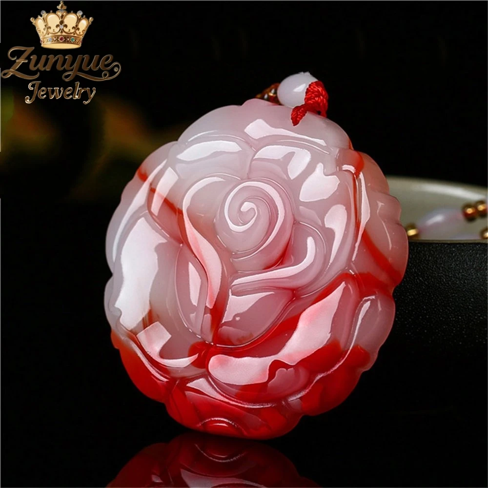 Natural Hetian Chicken Blood Jade Floating Safflower Guanyin Maitreya Buddha Koi Fish Zodiac Dragon Pendant Couple Holiday Gifts