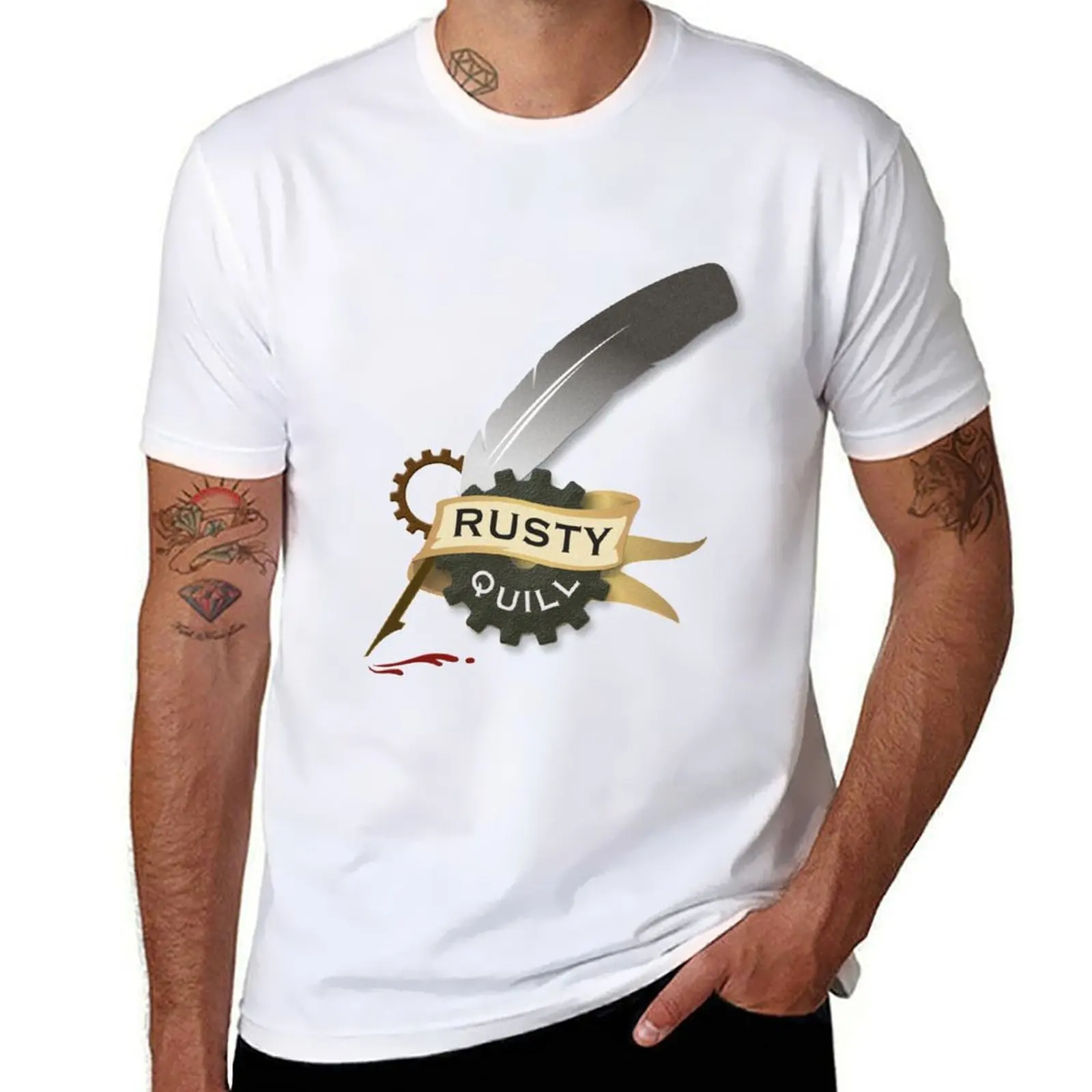 Camiseta con Logo de Rusty Quill Company, camiseta de algodón de diseñador para hombre, camiseta para hombre