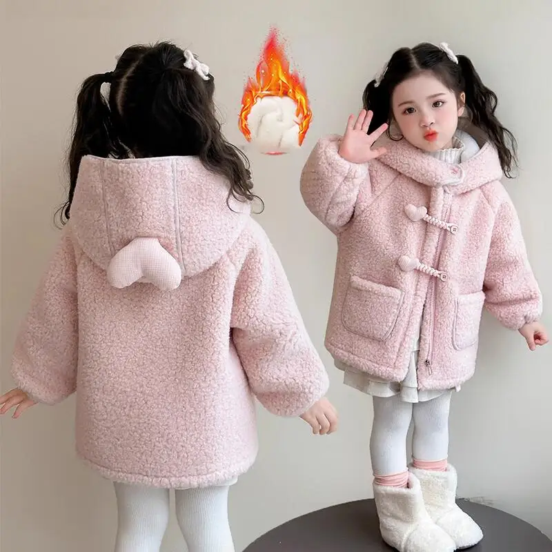 

Hot Girls' Velvet Coat Autumn and Winter New Children's Korean Hooded Woolen Sweater Women's Treasure Winter Casual Clothes Boy