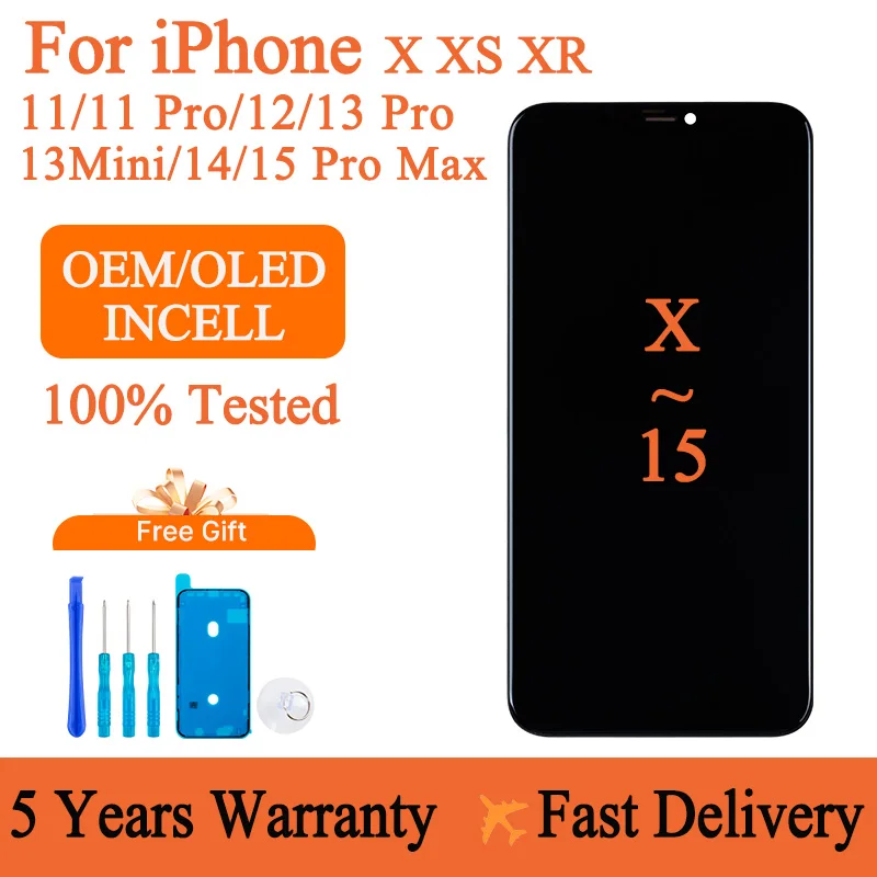 OLED Tested For iPhone 11 X XS XR LCD 3D Touch Screen Digitizer For iPhone 12 13 Pro Max 14Pro Display Panel Replacement 15 Pro