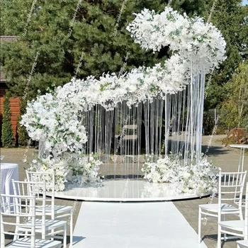 Customize Luxury  Bead Hanging Curtain S Shape Arch for Wedding Stage Decoration