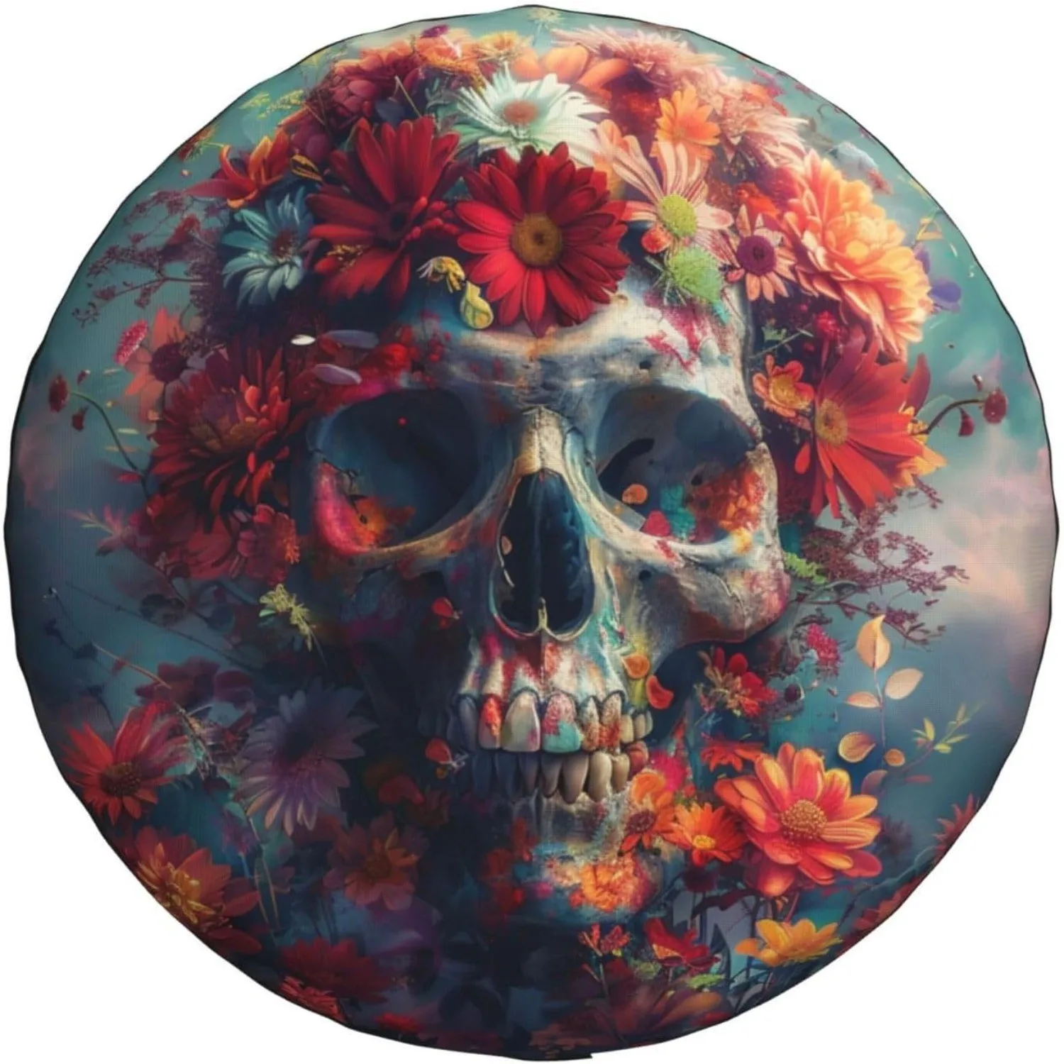 

Чехол для запасного колеса с цветочным узором и изображением черепа, защита колеса в стиле Дня мертвых для автодомов, внедорожников, грузовиков, прицепов