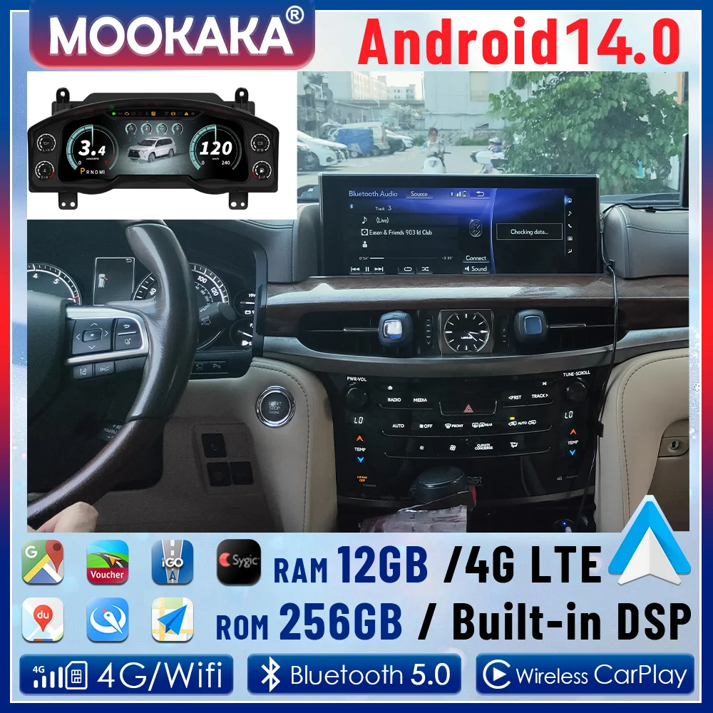 

ЖК-дисплей, автомобильный цифровой кластер для LEXUS LX570 2015-2021, приборная панель, спидометр, виртуальный измеритель кабины, Navi, авто радио Carplay