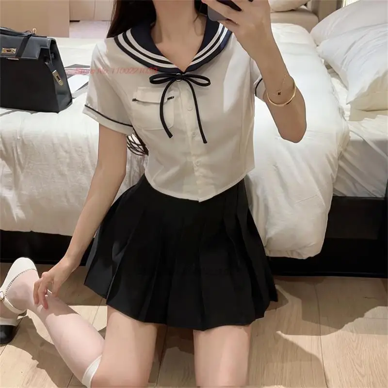 2024 hot girl jk uniform daily two-piece set japanese korean style college school costume suit high waist hip pleated skirt set