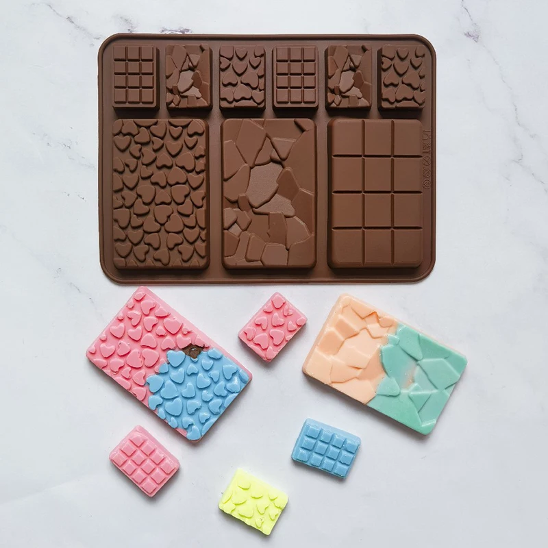 Chocolate Molds Rectangle Chocolate Bar Mold DIY Candy Dessert Waffle Love Heart Chocolate Mold Silicone Bakeware Wax Melt Mould