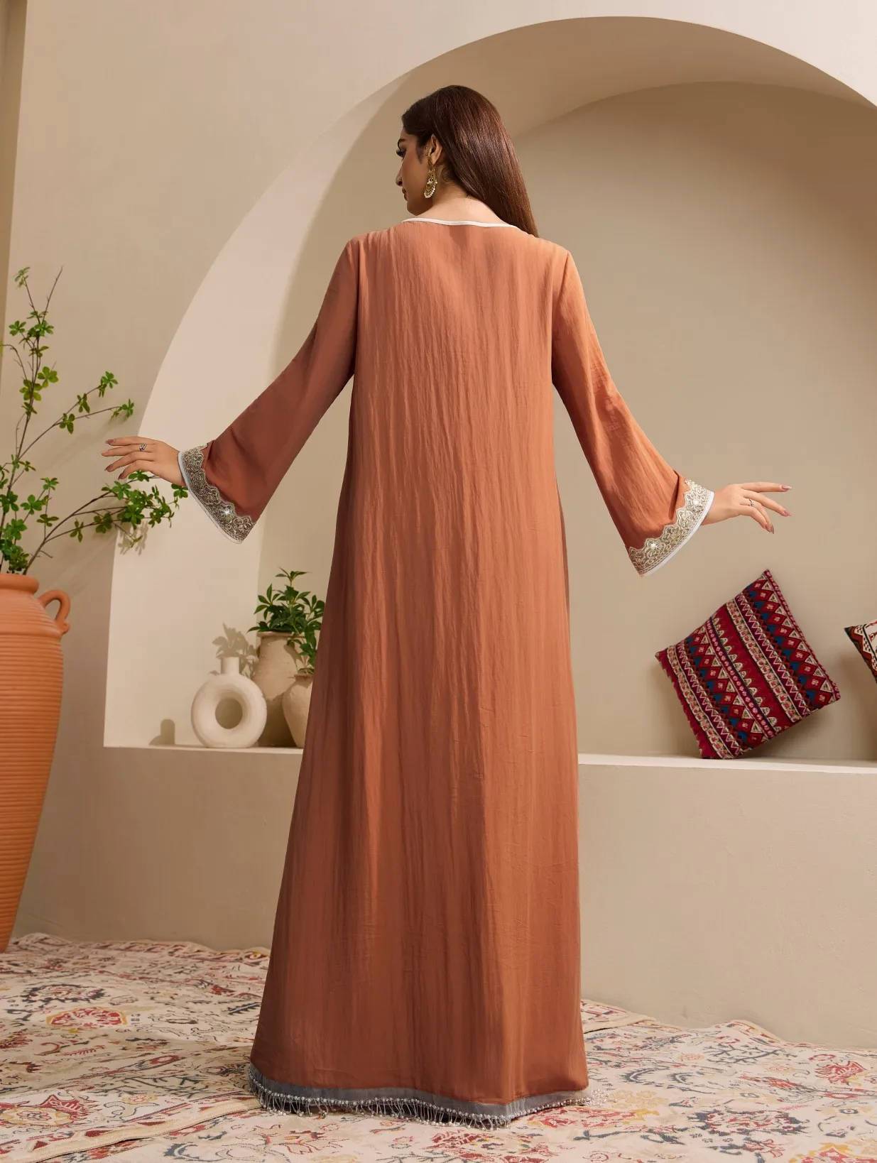 

Ramadan Muslim Loose Casual Women's Maxi Dress Dubai O-neck Diamond Party Gowns Islamic Clothing Elegant Arab Long Sleeve Abayas
