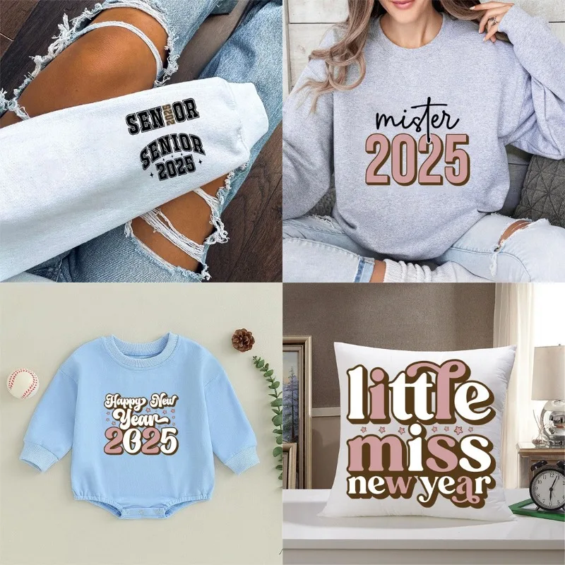 

Happy New Year 2025 DIY Stickers Shirt Clothes Patch Girls Backpack Pillow Washable Heat Transfer Printing
