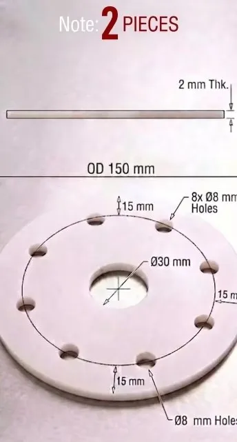 写真に基づいてカスタマイズ：白色ppプラスチック製円形ガスケット、直径150mm、厚さ2mm、2個
