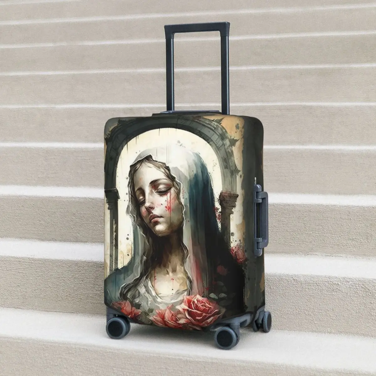 

Virgin Mary Catholic Christian Mother Goddess 9 Suitcase Cover Protection Elastic Trip Luggage Protector Covers for 18-32 Inch