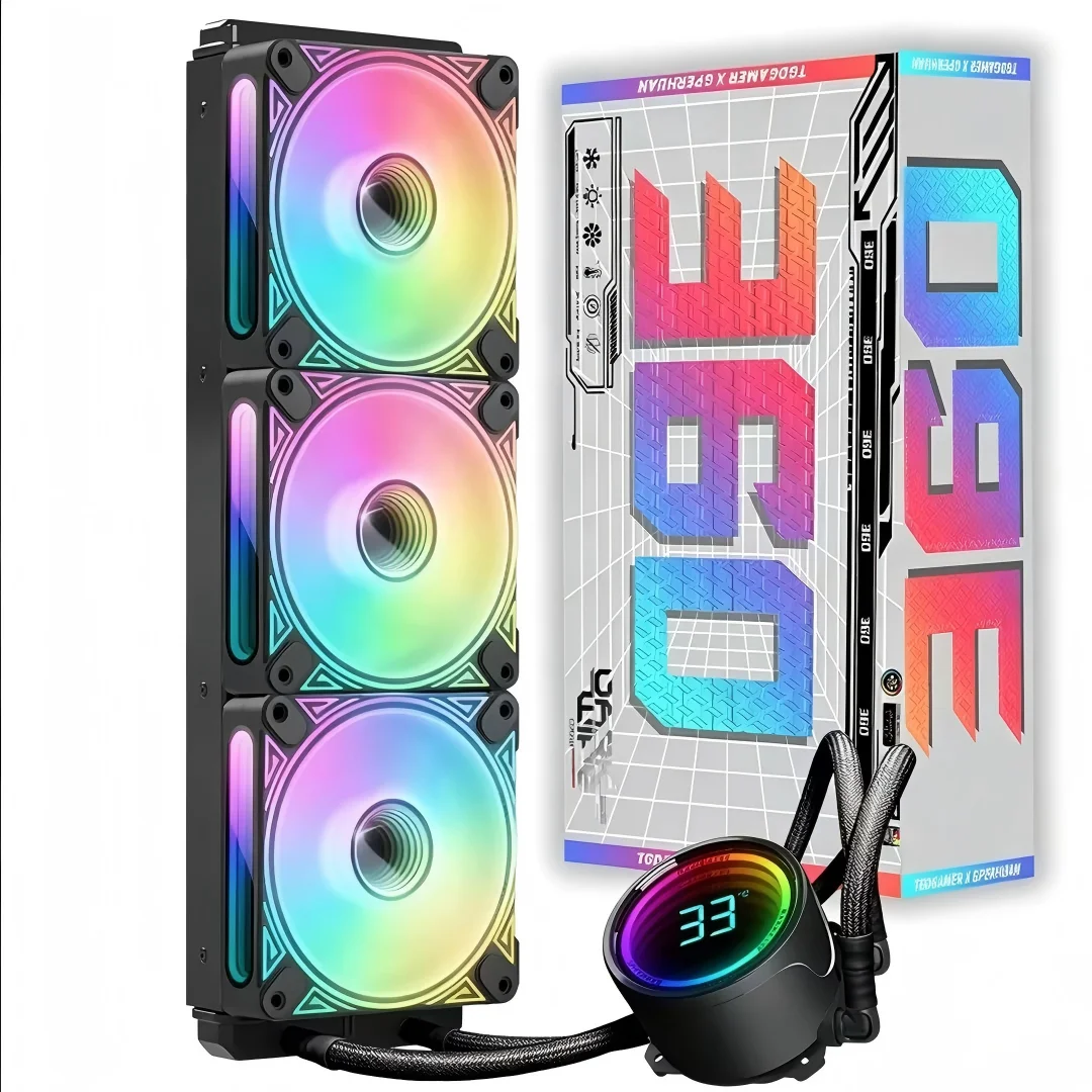 

T-360MM Black ARGB Liquid CPU Water Cooling System with 3 X 120mm ARGB PWM Fans And Temperature Display for Computer