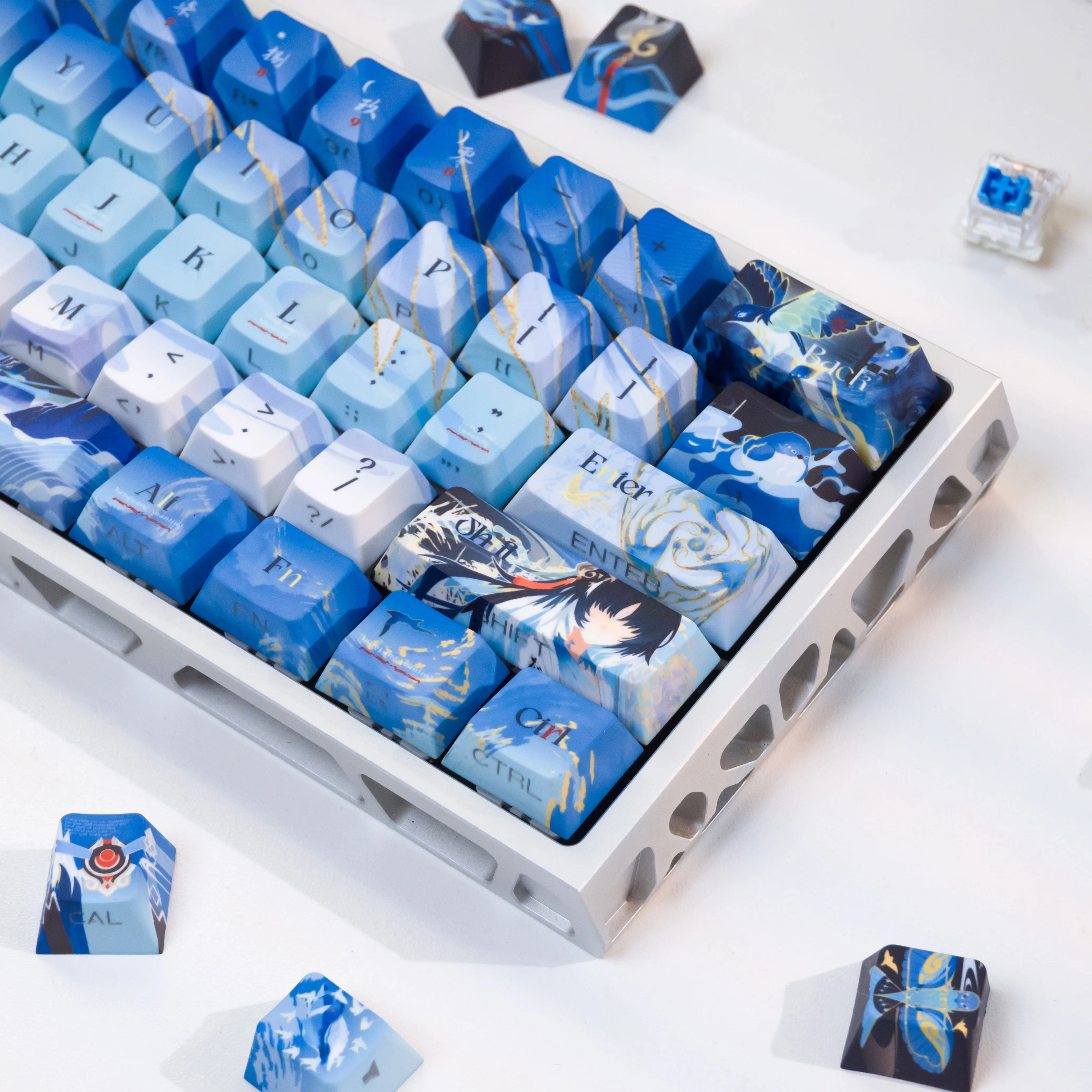 Yangyang Xuanling 120 Keys  Keycaps Wuthering Waves Keycap Cherry Profile PBT Game Key Cap for ANSI Made68 Mad68 Wooting 60HE