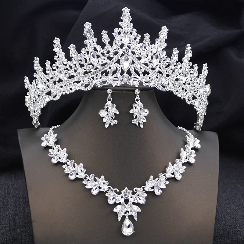 Barocke Opal-Rosa-Brautschmuck-Sets mit Diademe und Kronen, 3-teiliges Halsketten-Ohrring-Set für die Braut, Hochzeit, Kronen-Sets, Zubehör – Detail 2