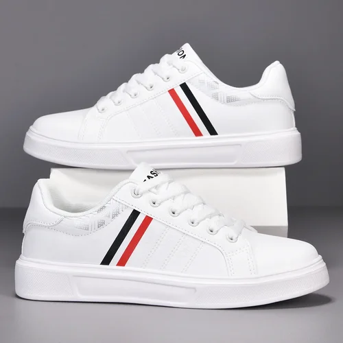 남성용 화이트 스니커즈, 한국 스타일 하이 퀄리티 커플 패션, 캐주얼 레이스업 라운드 토, 경량 플랫 스케이트보드 신발 