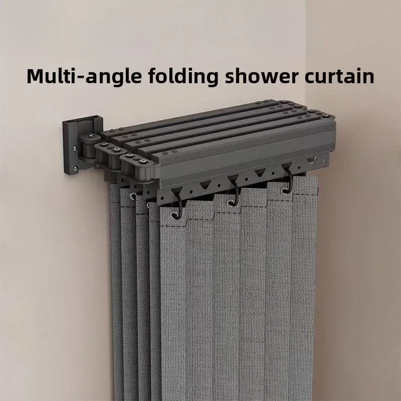 Foldable Rod Shower Curtain Set Waterproof Bathroom Partition Dry Wet Separation Punch Mounted