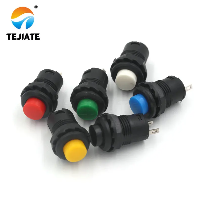 2pcs DS-428/427 round push button switch with lock, self-locking, non-locking, self-reset button, red and green opening 12
