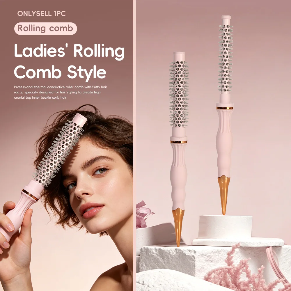 Keramik-Aluminium-Rohr Wärmeleitender Lockenstab-Kamm 11 #   /16 #     /19 #   Optionale Haarstyling-Werkzeuge in Salonqualität, geeignet zum Stylen von kurzem Haar, Ponyfransen, rosa Farbe.