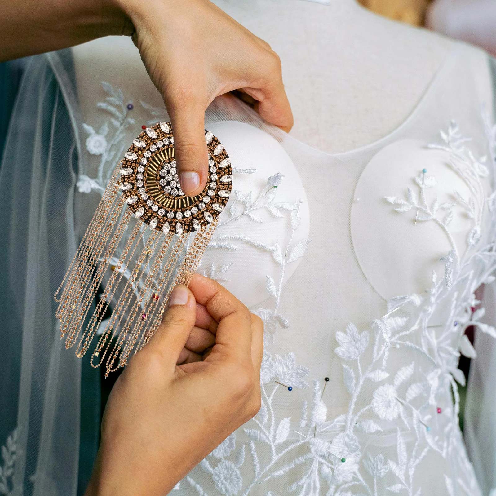 

Rhinestone Tassel Epaulette Dangle Chain Shoulder Jewelry For Clothing Bag Diy Costume Accessory Drilling Bead Fabric