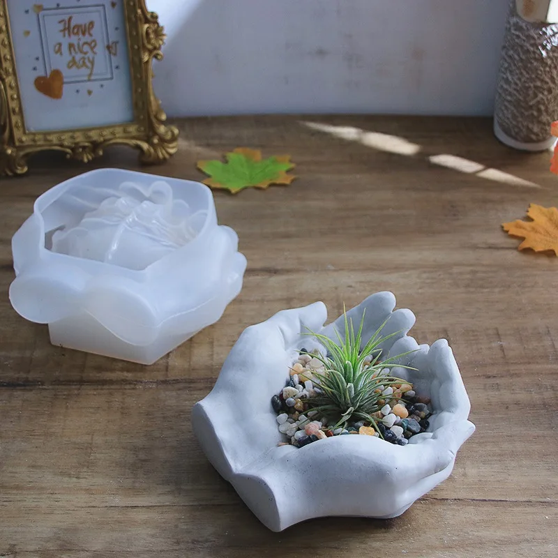 3D Hand Plaster Silicone Mold For Resin Casting DIY Crafts Jewelry Storage Candle Holder Cement Flower Pot Home Decoration Gift