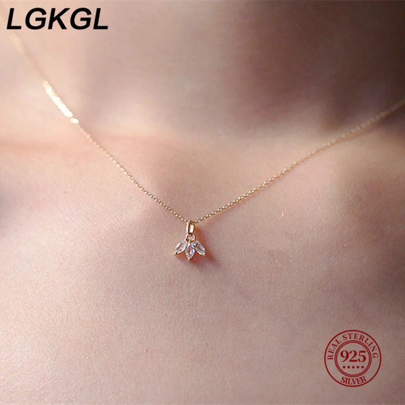 

LGKGL French S925 sterling silver necklace with diamonds for women, three zircons, beautiful and exquisite fine clavicle chain