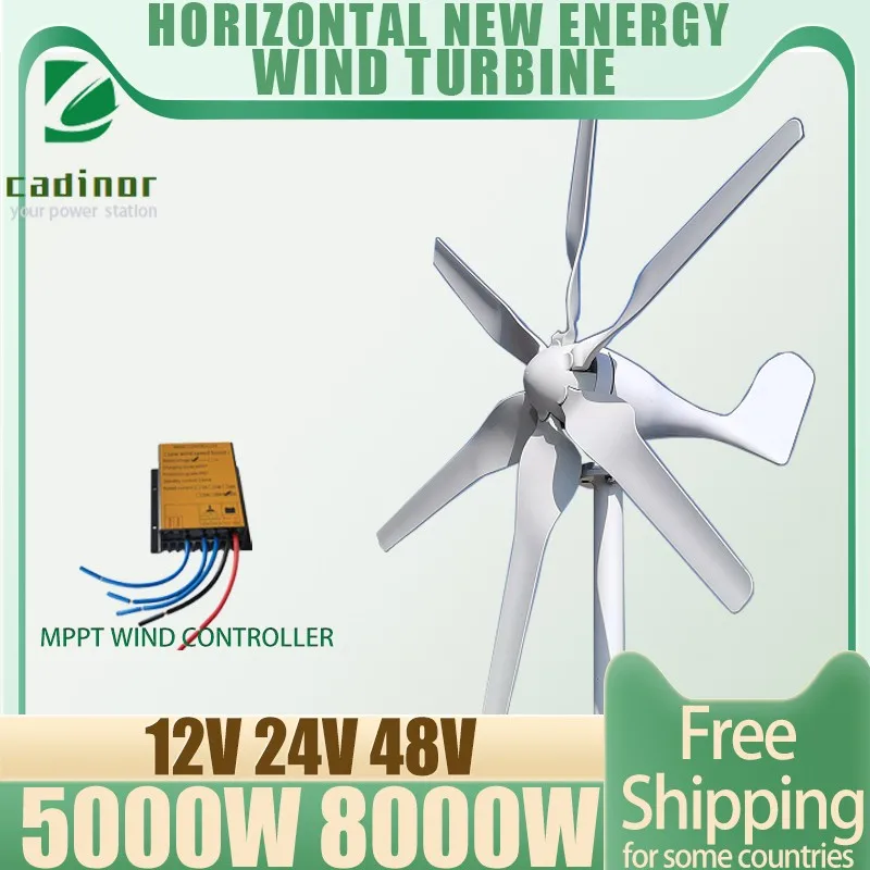 New Arrival Free Energy 6Blades 5KW 12v24v48v Wind Turbine Generator Windmill With MPPT Controller Homeuse Low Wind Speed Star