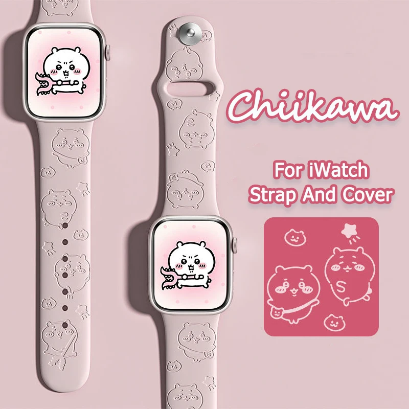 9 Colors Chiikawa Engraved Strap For iWatch Band 46mm 40 44 41 49 45 38 42mm silicone bracelet For iwatch series 10 9 7 se 6 5 8