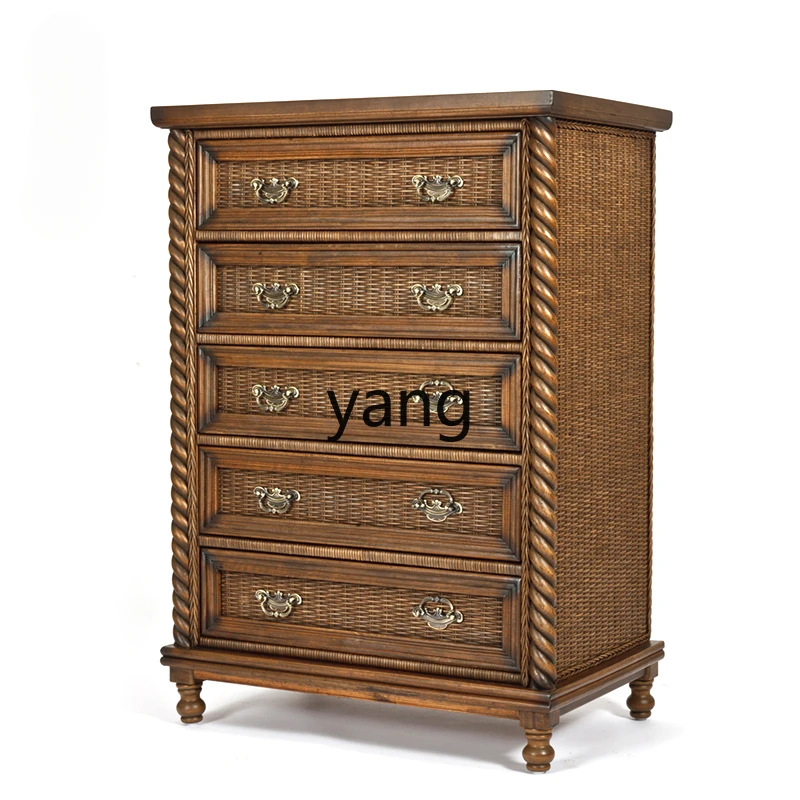 

Yjq five-bucket storage cabinet rattan master bedroom solid wood storage bedroom medieval cabinet drawer cabinet