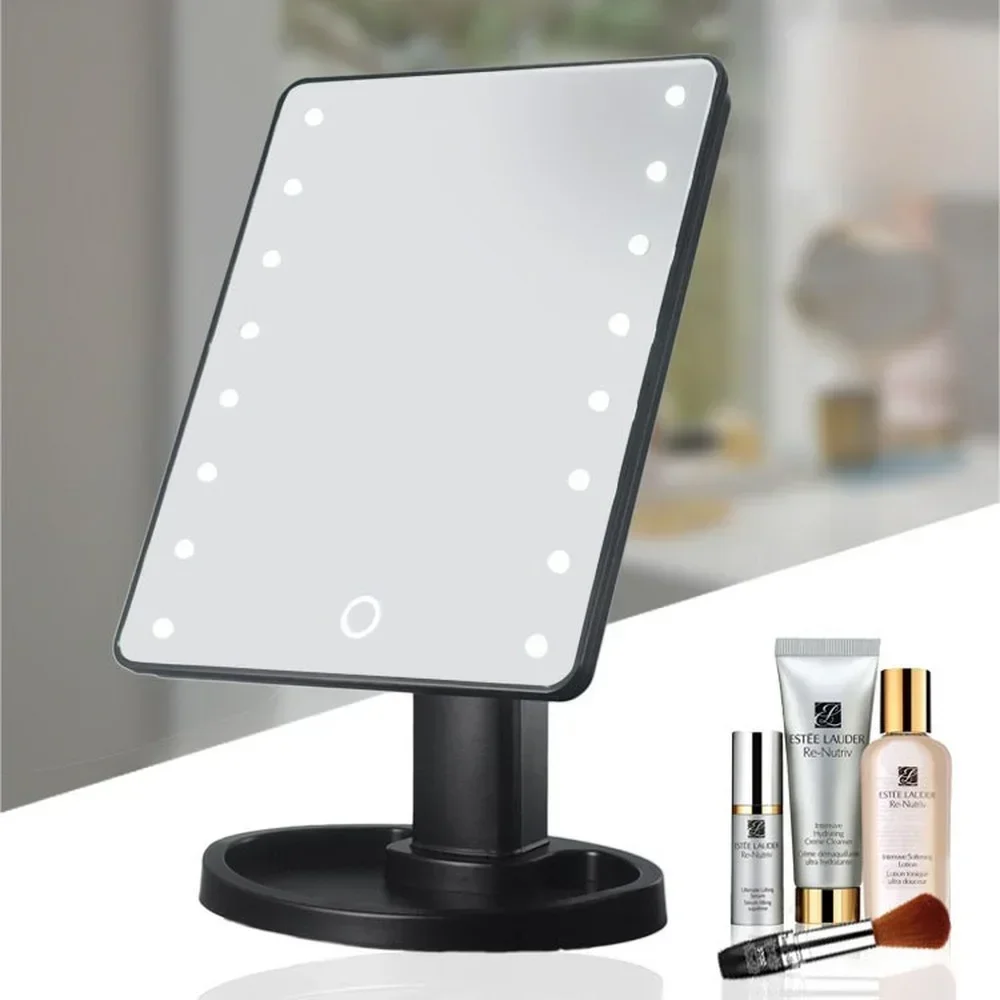 New Makeup Mirror With LED Light Ladies Storage Makeup Lamp Desktop Rotating Vanity Mirror Shape Cosmetic Mirrors for Bedroom