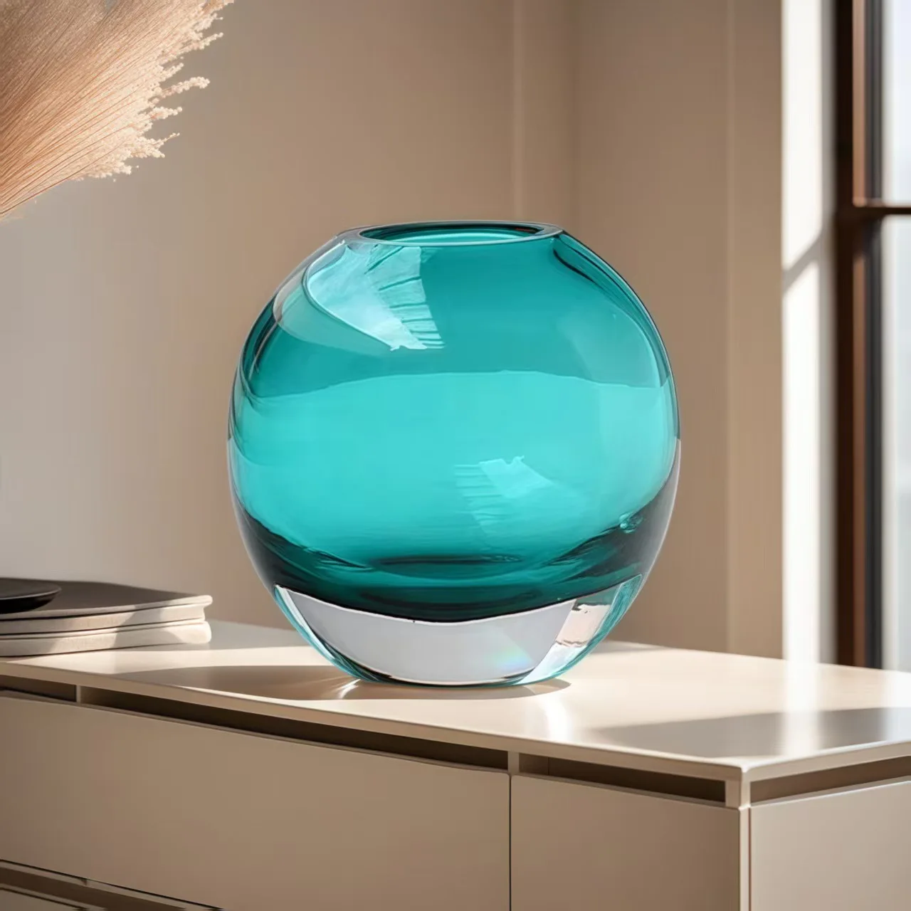 

HP Modern transparent thick-bottomed glass vase, model room living room dining table decorative flower ware