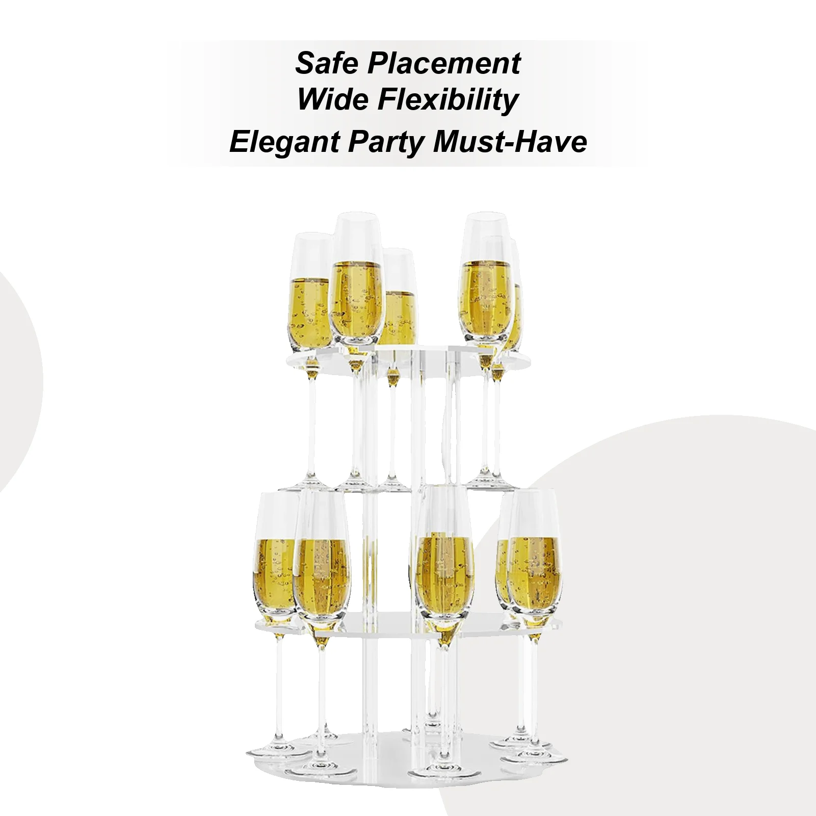 

Champagne Tower Acrylic 2-Tier Holder Rack With 12 Slots Round Acrylic Floating Champagne Glass Tower For Party Wedding