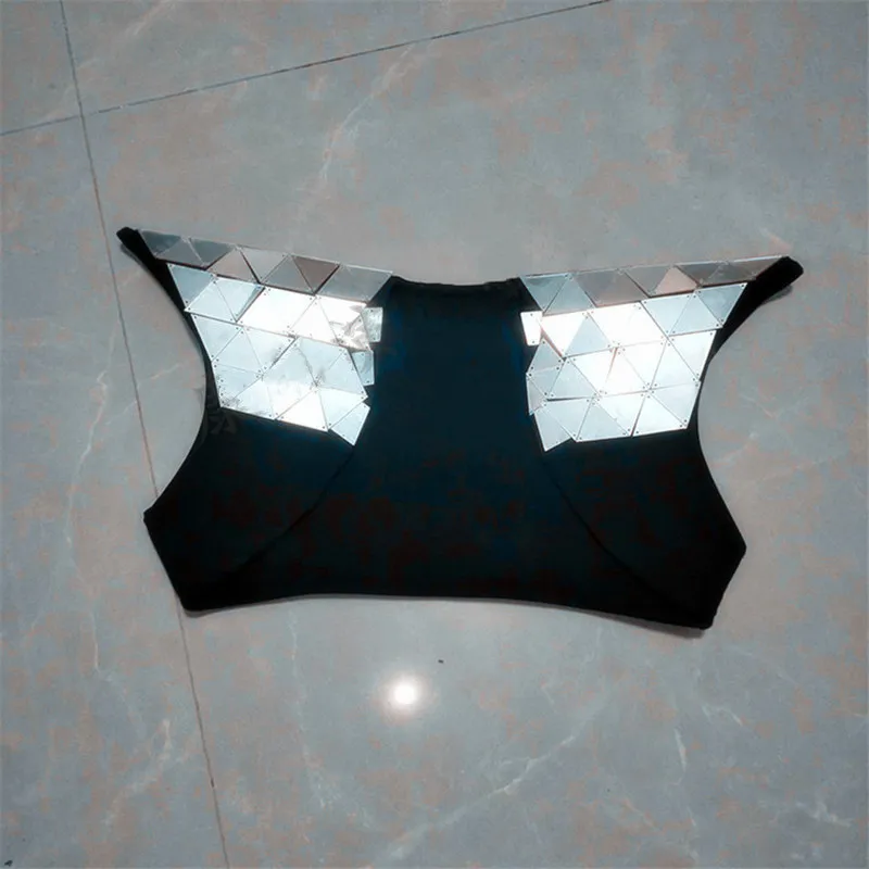 Gold Silver Mirror Armor Sequins Vest Women Singer Dancer Bar Nightclub Jazz Dance Costume Sexy Performance Stage Wear