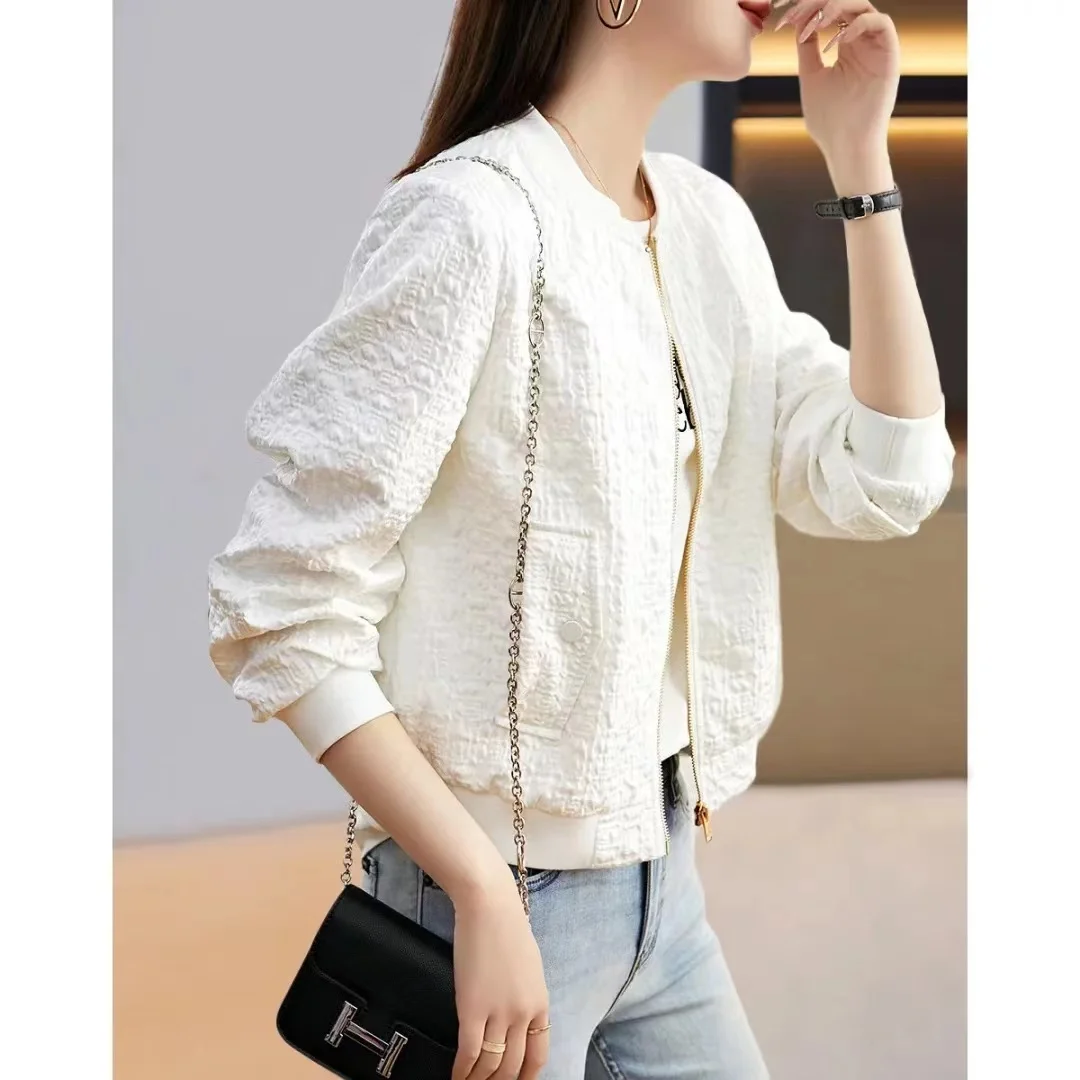 محكم Jaet ملابس خارجية عادية تخفيف Sle المرأة الكرة طوق ربيع الخريف الطبقة الخارجية ألياف البوليستر سستة إغلاق