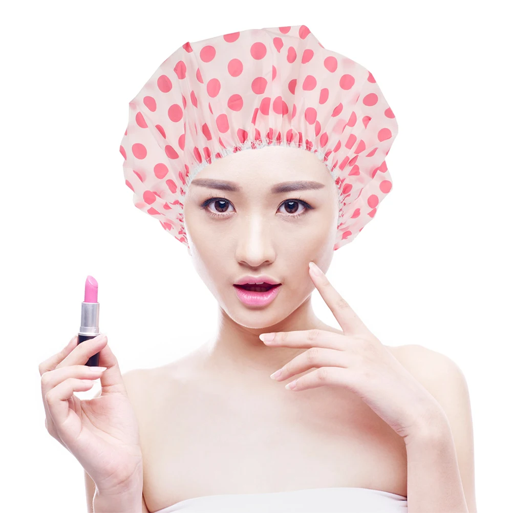 

Waterproof Shower Cap Large Hair for Plastic Adult Ladies Bath Caps Women Cute Goody