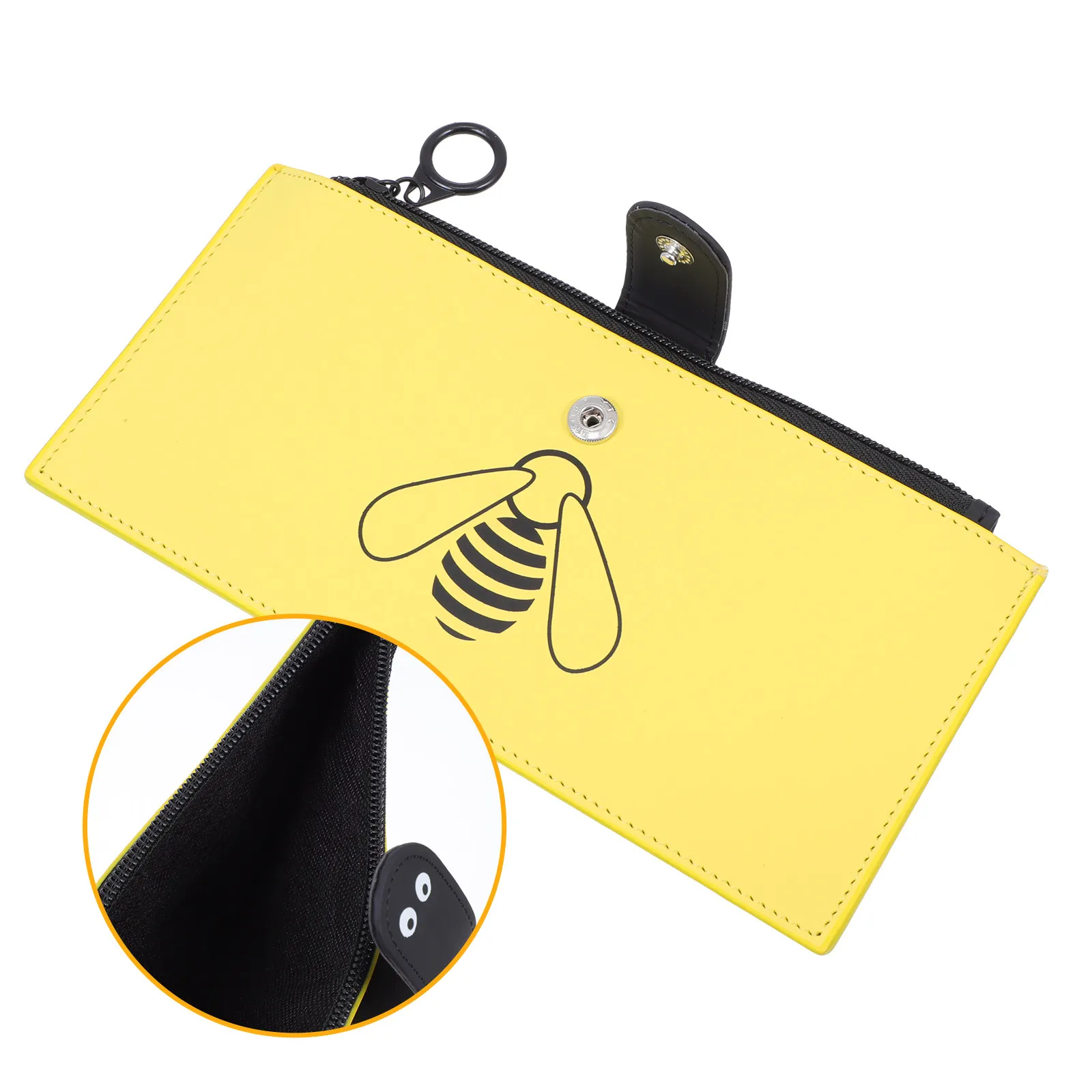 Portable Printed Pencil Bag Organizer Yellow Stationery Large Capacity Zipper Storage Pouch Student Supply