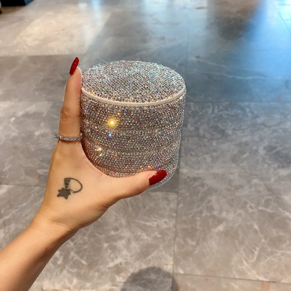 

4 Layers Rotating Jewelry Storage Box Rhinestone Earring Holder Necklace Desk Organizer with Lid Display Ring Bracelet Storage