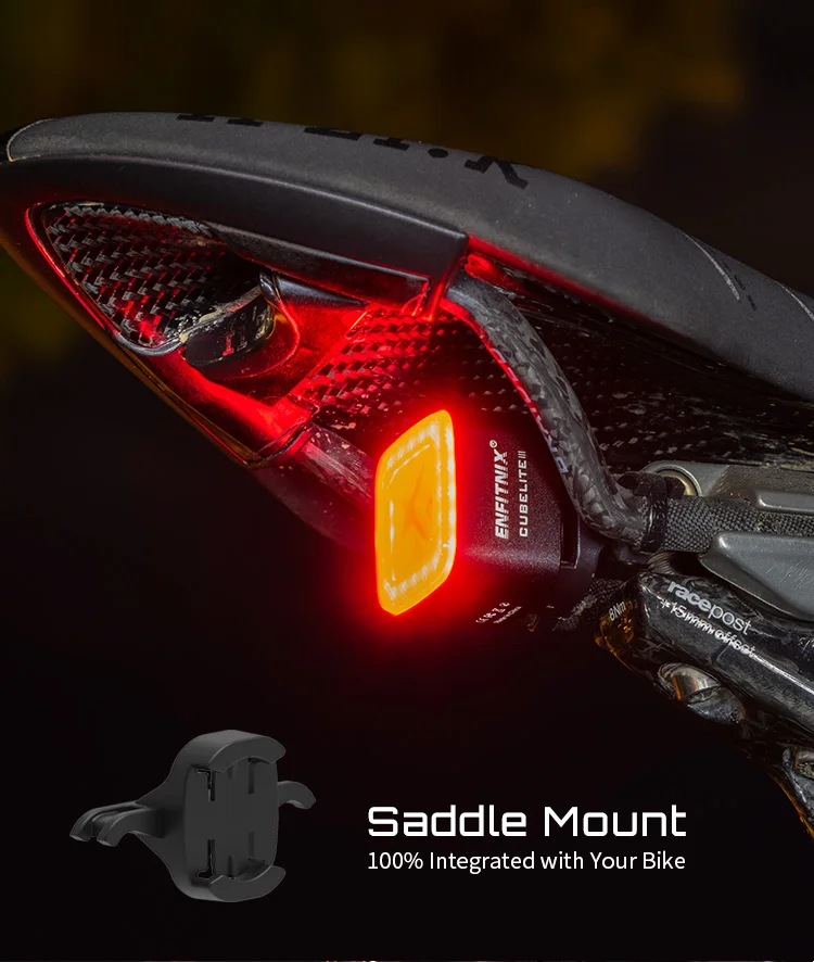 Enfitnix Cubelite III Smart Tail Light Bicycle Brake Warning Light Ultra Bright Rear Light USB Charge LED Night Warning Light