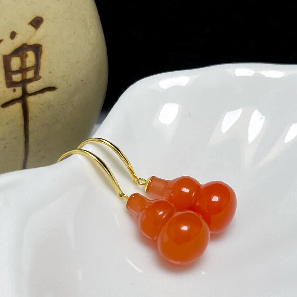 

shilovem 18K yellow Gold real Natural south Red agate stud earrings fine Jewelry wedding new plant Christmas gift yze1016887nh