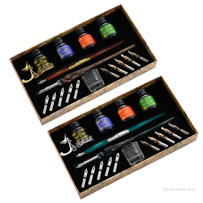 

M17F Vintage Dip Pens Fountain Writing 10 Nibs Pen Holder Gift Box Stationery Office School Supplies