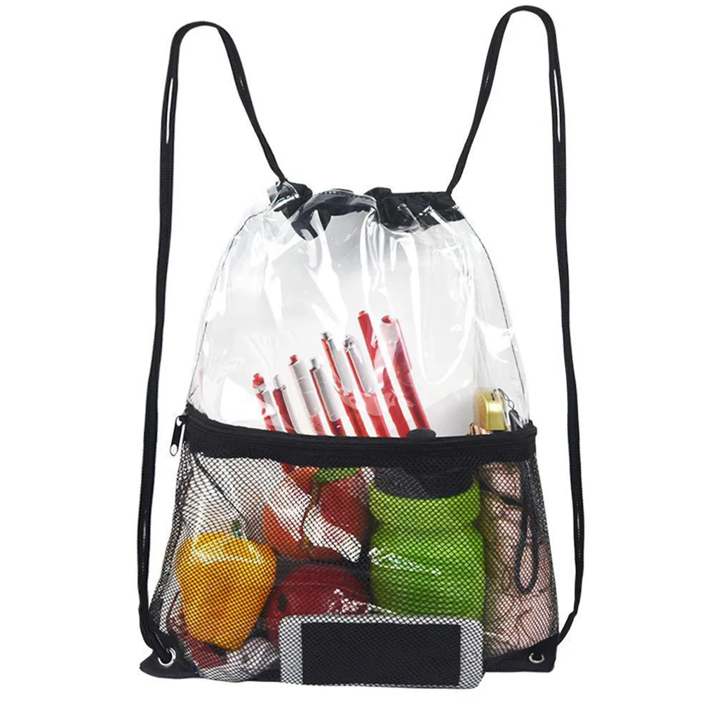 2Pcs Waterproof Drawstring Transparent Travel Pouch Clear Toiletry Organizer Bag for Beach Pool Gym Swimming Storage Mesh Sports