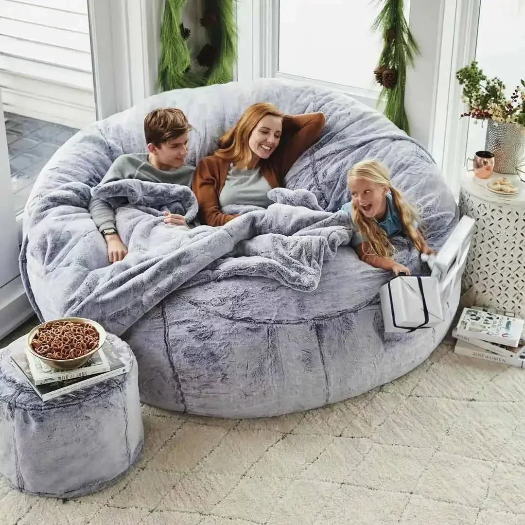 Bed Coat Dropshipping 7ft Giant Fur Bean Bag Cover Lazy Sofa Living Room Furniture Big Round Soft Fluffy Faux Fur A2728921