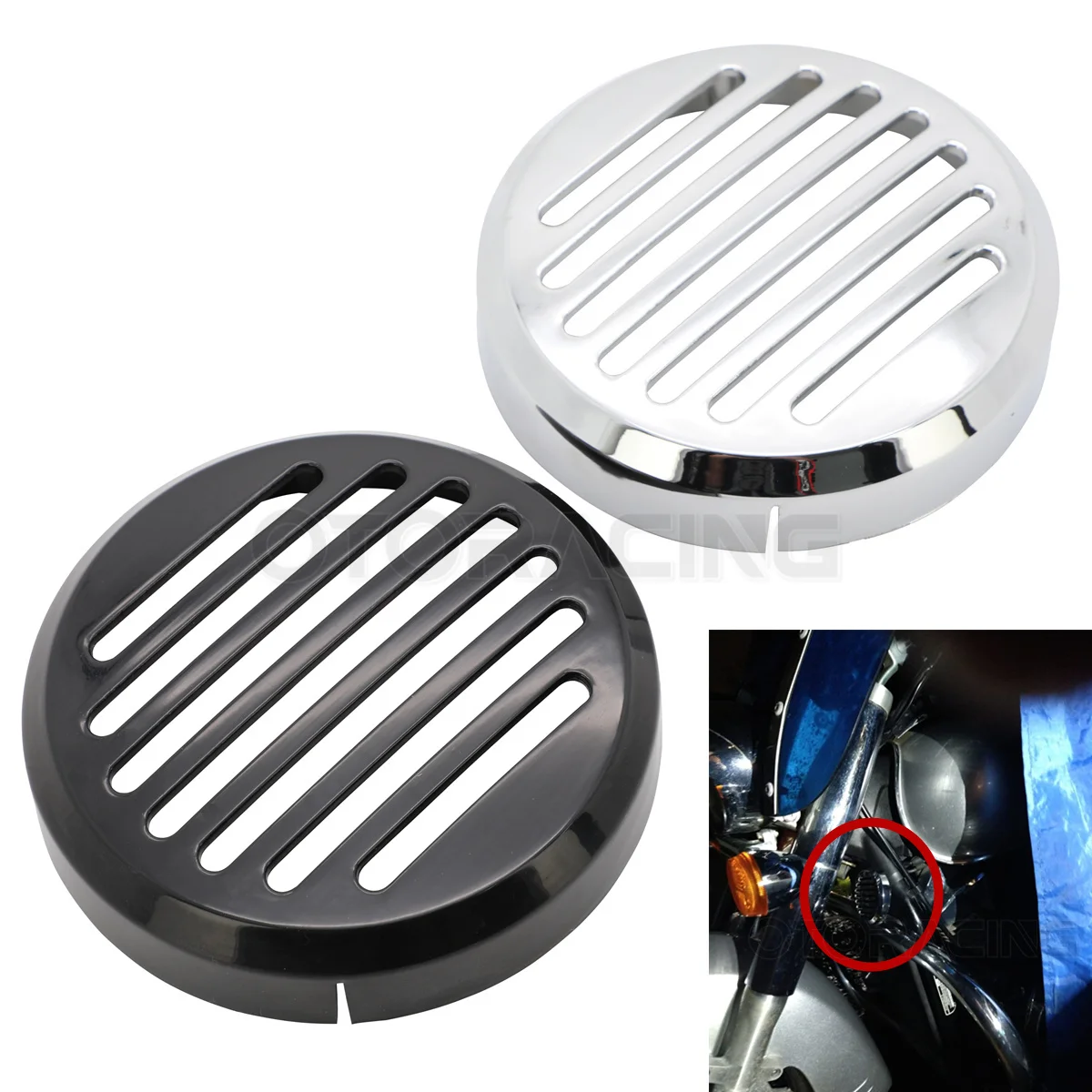 

Motorcycle 9cm/3.5" Round Slotted Grille Horn Cover For Honda Shadow VT1100 VT750 ACE Aero RS Spirit VT VLX 600 VTX1300 VTX1800