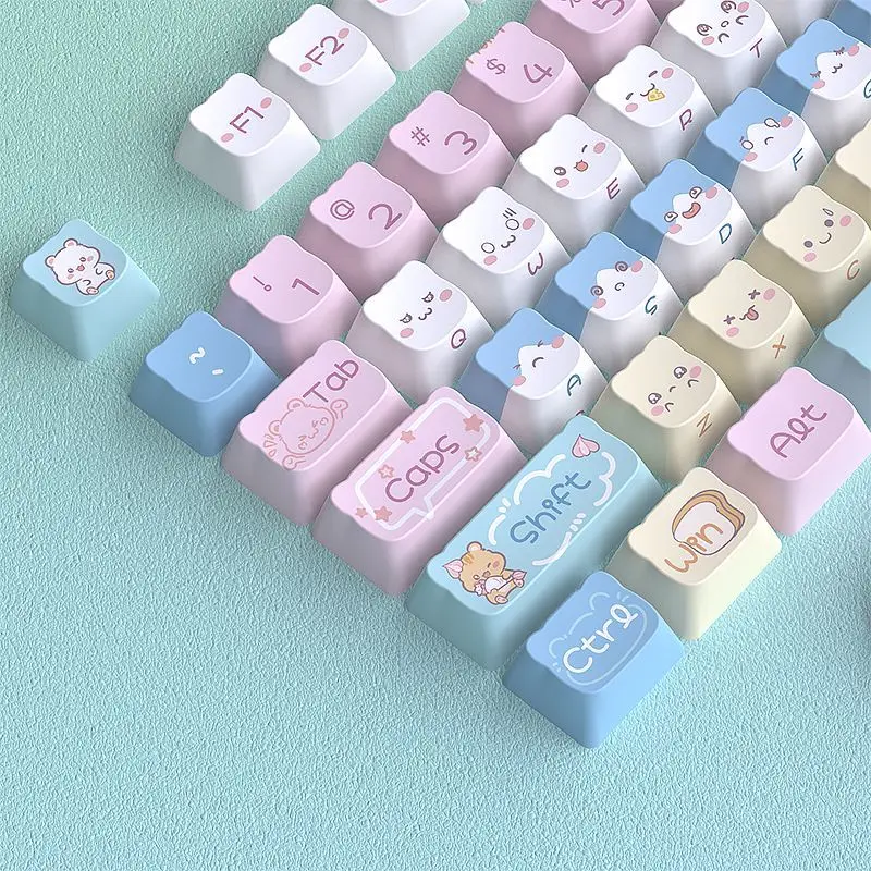 124 Key Cute Cat Theme Keys Cute Keycaps PBT MOA Profile Keycap for ANSI Mechanical Keyboard Made68 Mad68 Wooting 60