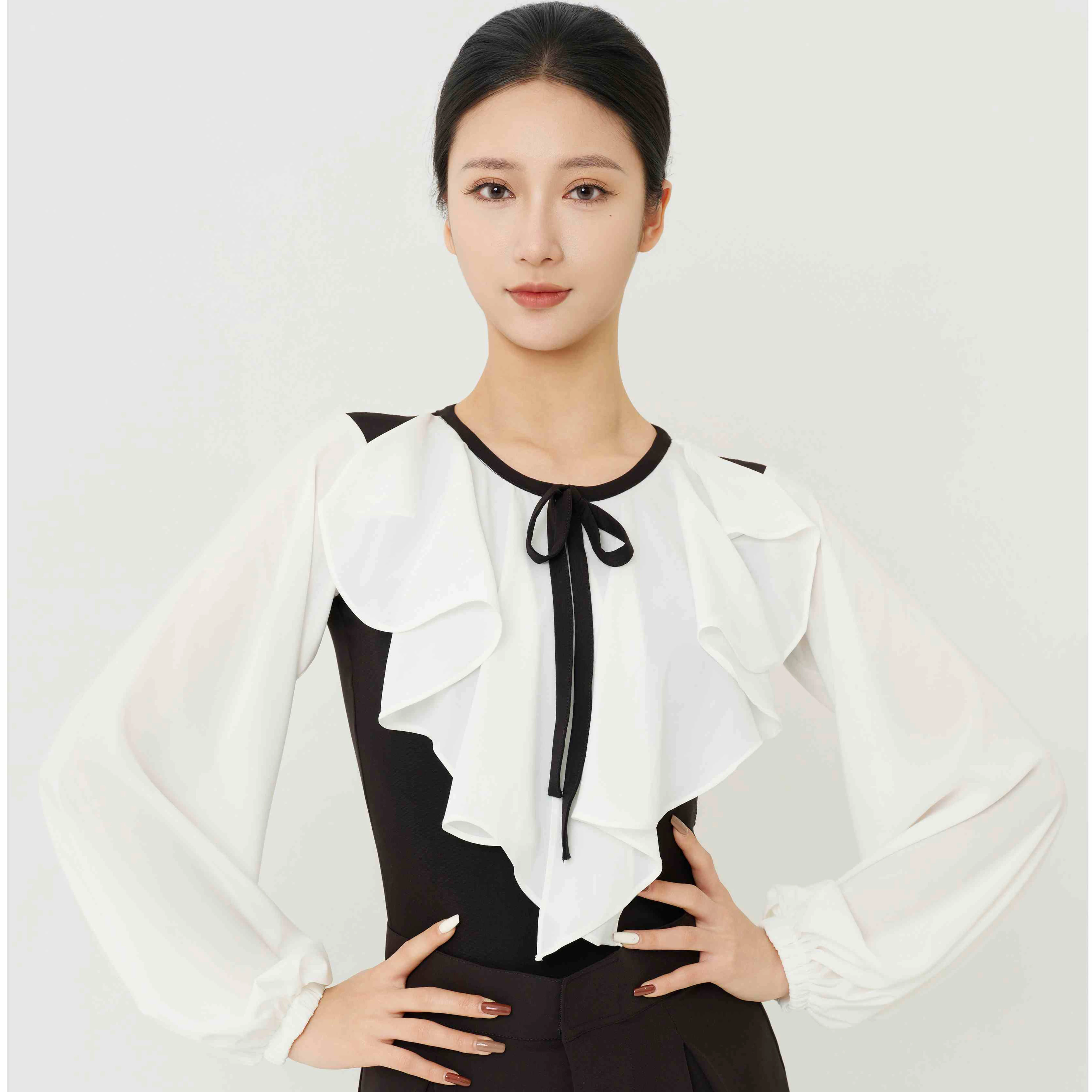 

Ballroom Dance Tops 2026 New Women Waltz Dance Clothes Lantern Sleeves Ruffled Bodysuit Adult Practice Performance Costume