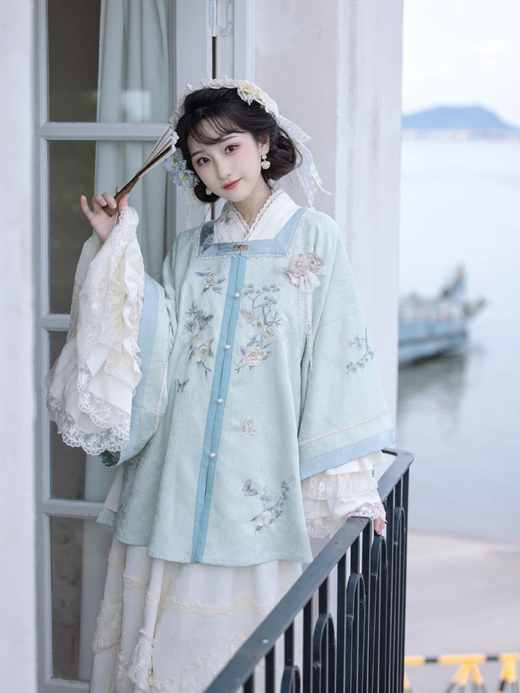 

Chuan Dai iguang Hanfu White Tea e f Sve Square Collar Women's Dr Traditional Chinese Sle Summer Faion